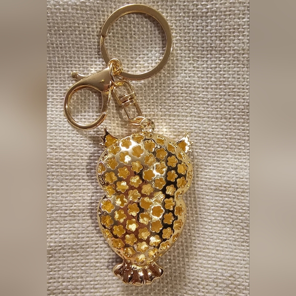 Pink and Gold Rhinestone Owl Keychain Purse Charm NWOT - Picture 3 of 9